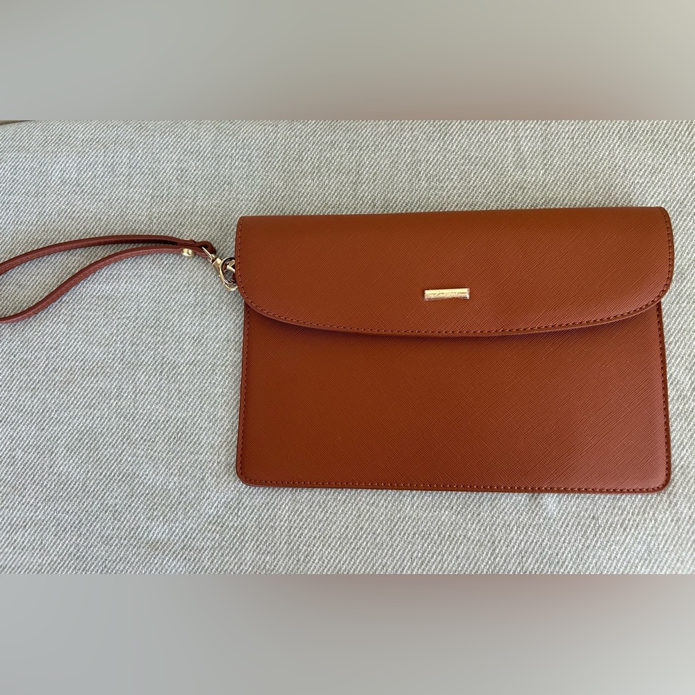 Lovevook Clutch Rust Brown Faux Leather With Strap New